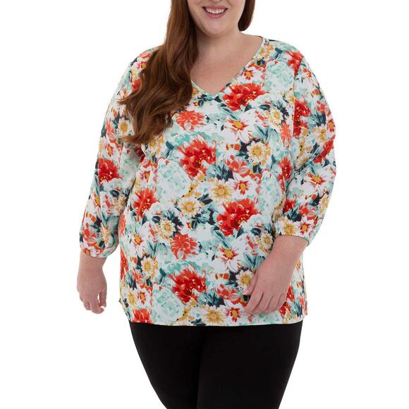 NWT Mario Serrani Women's Floral Print V-Neck Tunic Blouse - Picture 4 of 6